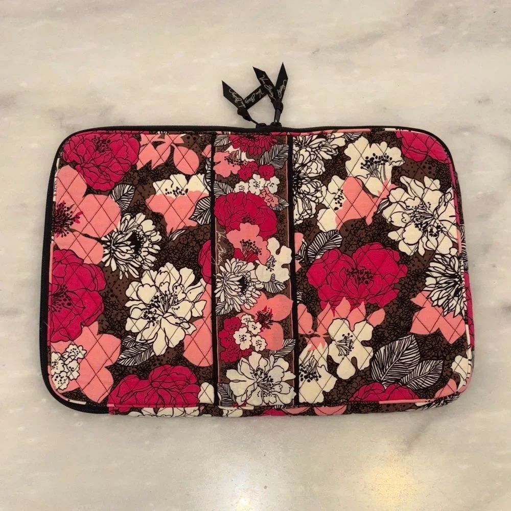 Vera Bradley Laptop Sleeve Mocha Rouge Floral Quilted Padded Tech Case
